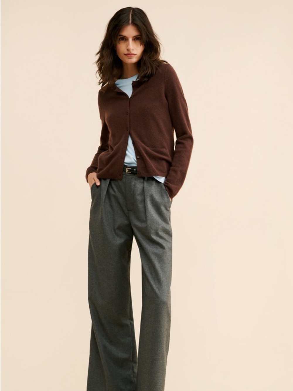 Classic High-Waist wool gray pleated trousers